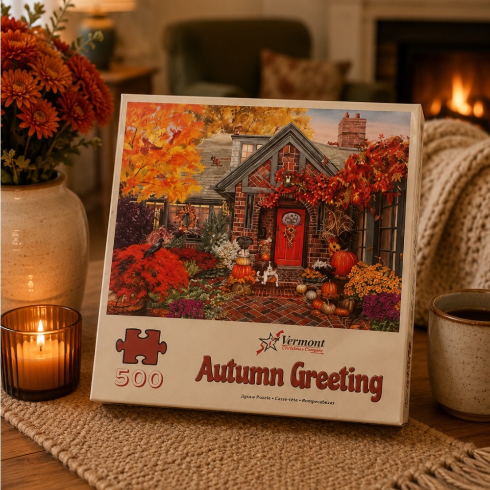 Cozy Autumn Cottage 500-Piece Puzzle – Vermont Christmas Company Fall Harvest Sc